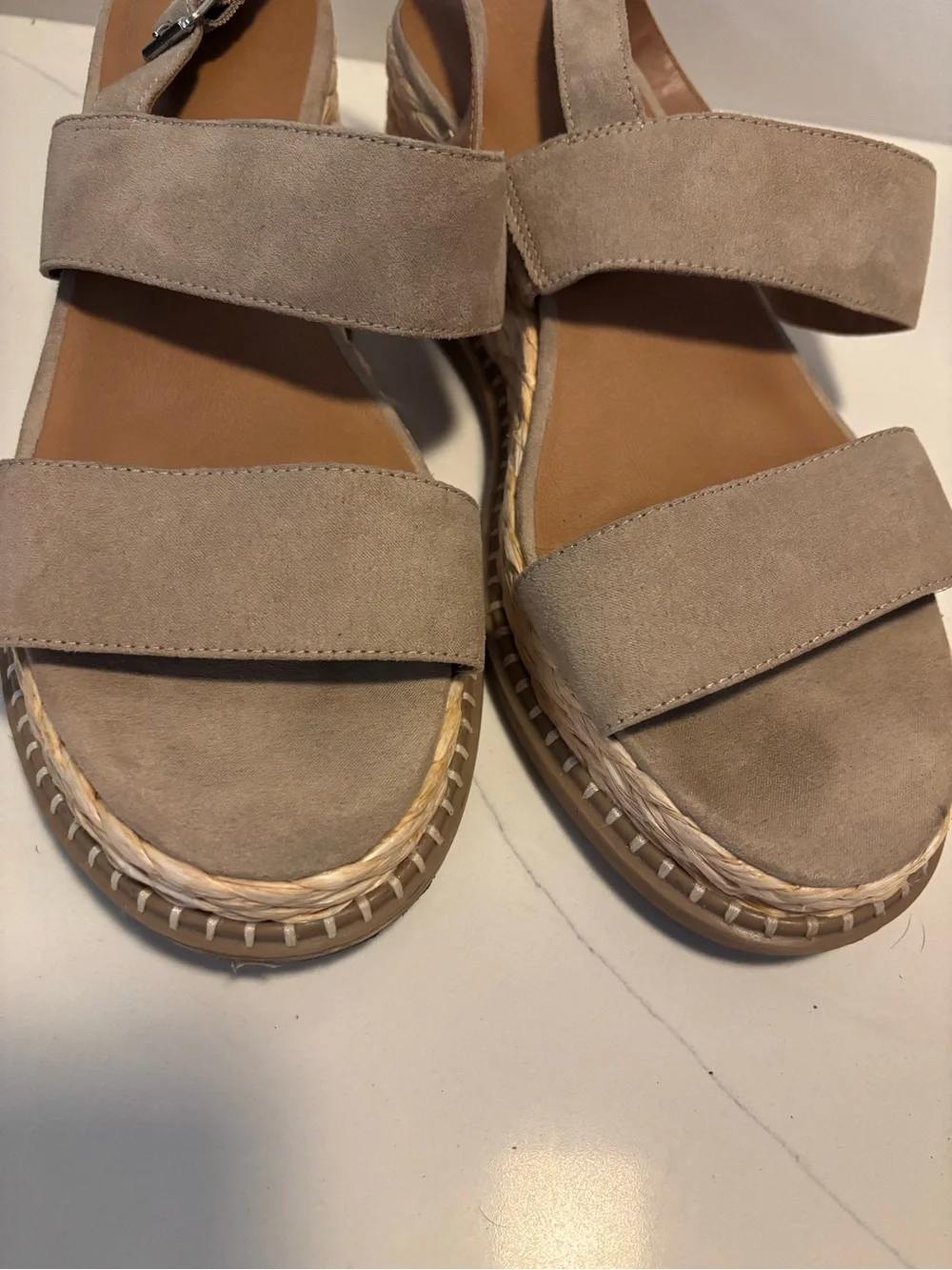 Universal Thread Taupe Suede Wedge Sandals with Espadrille Platform